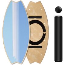 Leogreen Balance Board Aus Holz In Surfboard, 7 Schwierigkeitsstufen, Bis 160 kg Belastbar Mit Verstellbaren Stoppern, Roller, Hellblau