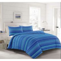 Homespace Direct - Leon Blue Stripe Duvet Cover Set Modern Fresh Bedding Super King - Blue