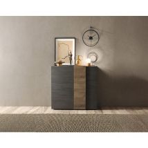 Bestmobilier - Leon - buffet bas - 2 portes - 113x121 cm - gris / bois