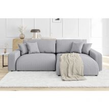 Emma - Ecksofa Mit Schlaffunktion Und Bettkasten In Hellgrau Cord-stoff Schöner Sitzkomfort