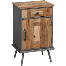 LEONARD - Chevet 1 Porte 1 Tiroir Acier et Bois Massif