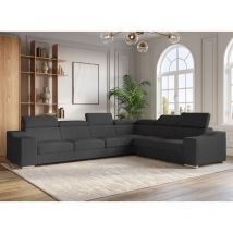LEONIE - Canapé d’angle convertible réversible en velours côtelé gris anthracite LEONIE
