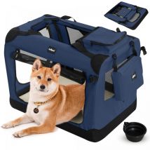 Leopet - Bolso de Transporte para Perros - Plegable, Transpirable, Marco de Acero, Bol, Colchoneta Removible, Bolsas de Almacenamiento, Talla l, Azul