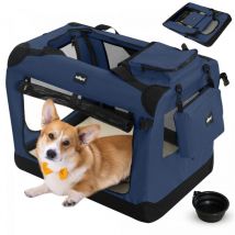 Leopet - Bolso de Transporte para Perros - Plegable, Transpirable, Marco de Acero, Bol, Colchoneta Removible, Bolsas de Almacenamiento, Talla m, Azul