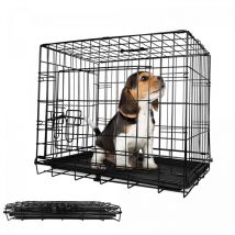 Leopet Jaula de Perro - de Hierro, Plegable, 121 x 74 x 81 cm, 2 Puertas, Asa de Transporte, Esquinas Redondeadas, Clip de Bloqueo, Bandeja