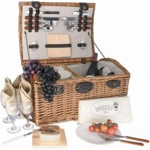 Cestino da Picnic Gisors di Vimini - 4 Persone -Scompartimento Isotermico - Piatti in Ceramica e Bicchieri da Vino in Cristallo - Tessuto Colore