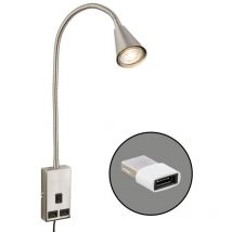 Briloner - Leselampe led Bettlampe Wandlampe Schwenkbar 2x usb Port Kabelschalter GU10