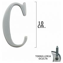 Métal Lettre 'c' Argent Mat 10 cm. avec vis cachées (Blister 1 pièce)