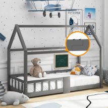 Letti a casetta 90x200cm, Letti per bambini casa con recinto, rete a doghe, bianco, legno, senza materasso