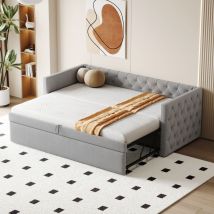 Hauss Spole - Letti con letti estraibili per bambini 90x200 cm, divano letto, velluto, letto singolo, senza materasso, grigio chiaro