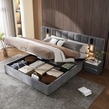 Letti contenitori 160x200 letti adulto/bambino, letti matrimoniale, testiera allungabile regolabile, con luce di lettura e usb, idraulico, velluto,