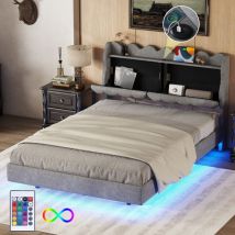 Letti per adulti 140x200cm letti matrimoniale, testiera con spazio contenitore, led e usb, senza materasso, grigio