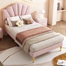 Letti per adulti 90x200cm letti singoli, letti per bambini con testiera regolabile, gambe dorate, velluto, senza materasso, rosa
