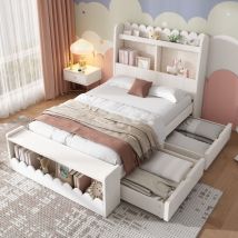 Hauss Spole - Letti per bambini 90x190 cm, letti singolo, letti per adulti/ragazzi con cassetti, panca contenitore, bianco, senza materasso