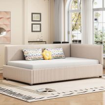 Letti singoli 90x200cm per bambini/adulti, divani letto, telaio a doghe, velluto, senza materasso, beige