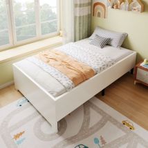 Letti singoli adulti/bambini 90x200cm, rete a doghe, mdf e metallo, senza testiera, senza materasso, bianco