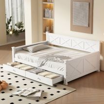 Letti con cassetti 90x200 cm con 2 cassetti, letto singoli, letti bambini/adulti, divani letto, rete a doghe, senza materasso, bianco