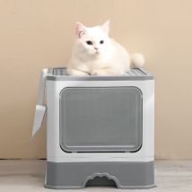 Lettiera Toilette Gatto Chiusa per gatti in PP,con Paletta Inclusa e Vassoio Estraibile,grigio