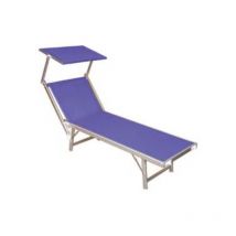Lettino alluminio piegh. pesante con parasole tessuto texilene blu - cm.61x184x38/100h. con viti inox 1 pezzi Vette