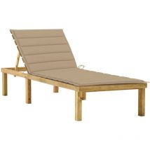 Lettino da Giardino con Cuscino Beige Legno Pino Impregnato