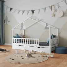 Livinity - Letto montessori bambini Franka, Bianco, 90x200 cm con 2 cassetti, Vitalispa