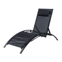 Lettino da esterno Eurogarden luna' in alluminio e textilene nero, 175x64x88 cm