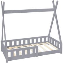 Lettino per Bambini Design Teepee con Sponde Protezione Anticaduta Recinzione Rete a Doghe 70 x 140 cm Letto Tenda Indiana da Gioco in Legno di Pino