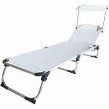 Lettino pieghevole da spiaggia in alluminio con cuscino e tettuccio Craskoe - White