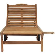 Lettino prendisole in legno teak con vassoio estraibile e schienale regolabile