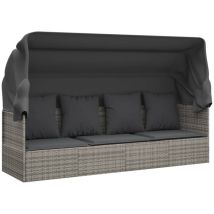 Kalisse - Vidaxl Lettino Prendisole Esterno Tetto E Cuscini Grigio Polyrattan