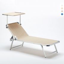 Lettino Spiaggia Prendisole in Alluminio da Spiaggia con Tettuccio Nettuno Colore: Beige