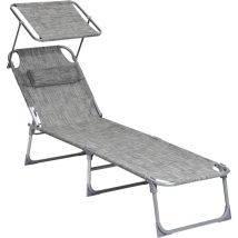 Lettino Prendisole, Sdraio Pieghevole e Leggera, con Poggiatesta Parasole e Schienale Reclinabile, 53 x 193 x 29,5 cm, Max Portata 150 kg, per
