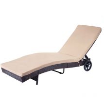 Lettino regolabile da esterno HHG-456 polyrattan marrone con cuscino beige