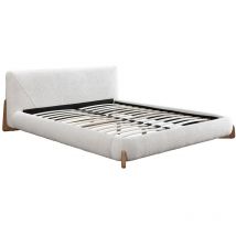 Vente-unique - Letto 140 x 190 cm Tessuto bouclette Bianco e Naturale - gamura