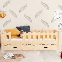 Letto 90x190 con ingresso a sinistra, compresa la base e il cassetto Hans Wood