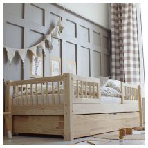 Letto a barriera 90x190 con rete a doghe e cassetto Adèle Bois