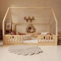 Petits-meubles - Letto a capanna 140x200 barriere e base incluse piedi 1 cm Daisy Bois