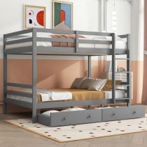Letto a castello, 140200 cm, letti per bambini con cassetti, contenitori, sponde alte, grigio
