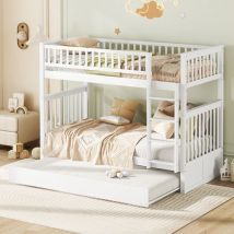 Letto a castello per bambini 90 x 200 cm con letto estraibile e scaletta, bianco