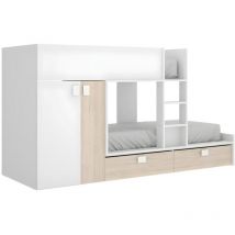 Dekit - Letto a castello 2 x 90 x 190 cm - Armadio integrato - Bianco e Naturale - juanito