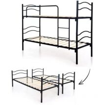Eurobrico - letto a castello smontabile in metallo nero con doghe in legno, 203x145,5x83 cm