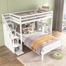 Letto a castello con ripiani laterali, 90200cm+120200cm, lettino multifunzionale per bambini, letto a castello per bambini, con scaletta