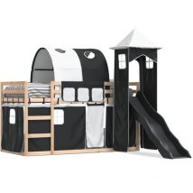 Letto a Castello con Scivolo e Tende Bianco e Nero 80x200 cm