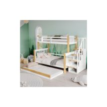 Minkurow - Letto a castello, lettino per bambini, con protezione anticaduta e griglia, progettato con tre posizioni letto, con letto estraibile,