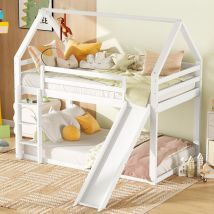 Hommoo - Letto a castello per bambini Letto a castello 90 x 200 cm in pino con scivolo e scaletta, bianco