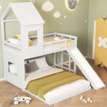 Strutture Letto A Castello Per Bambini 90 X 200 Cm E 140 X 200 Cm, Scivolo, Barriera Anticaduta, Letto A Soppalco, Senza Materasso, Bianco