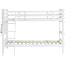 Gutent - Letto a castello per bambini, con scala a quattro gradini, design con cancelletto di sicurezza, con scrivania, pino + mdf, bianco, 90x200cm