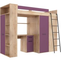 Bim Furniture - letto armadio scrivania libreria bambini verana p H190x120x236cm lavanda rovere