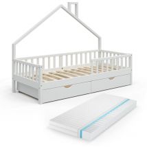 Vitalispa - Letto montessori bambini Noemi, Bianco, 90x200 cm con 2 cassetti e materasso