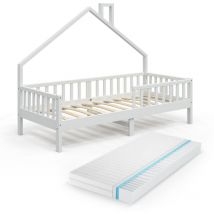 Vitalispa - Letto montessori bambini Noemi, Bianco, 90x200 cm con materasso